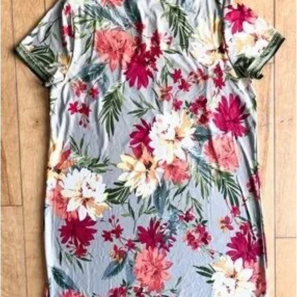 Girls Floral Short Sleeve Dress - Pink & Green Floral - Picture 5 of 6